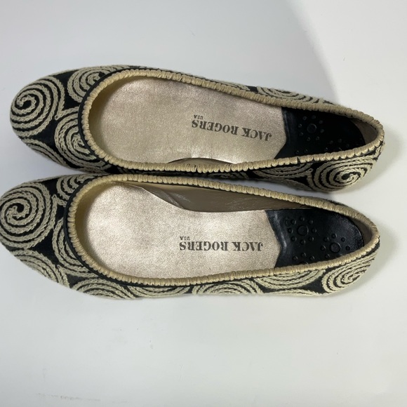 Jack Rogers Flats Black Fabric Upper Tan Cord Wrapped Design Leather Soles - Picture 5 of 16